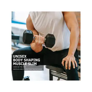 Hot selling styles  of 2 Hex Rubber Encased Weights Dumbbells Set with Metal Handle for Exercise and Fiess 15lb*2 Strength training