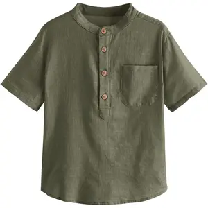 Boys Button Up Henley Shirts Short Sleeve Lightweight Summer Cotton Dress T Shirt Tees Tops One Pocket