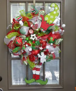 Large Red and green Christmas Elf wreath