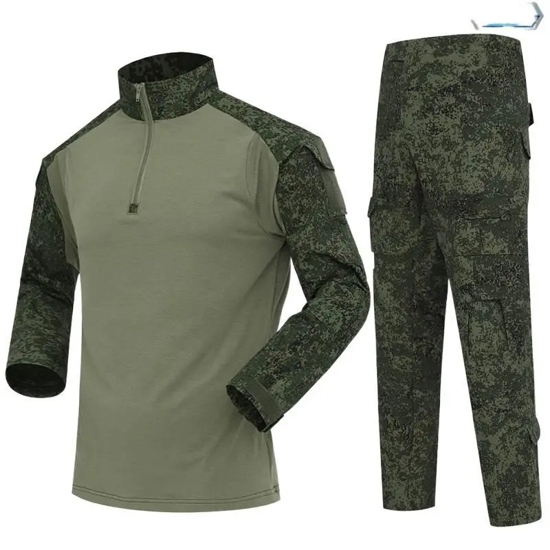 Men's Russian Camouflage Linen 2-Piece Tactical Set - Male Outdoor Sport Jacket, Full-Length Pants, All Seasons, Moisture-Wicking, Quick-Dry, Breathable, Military Training Workwear, Multi-Size