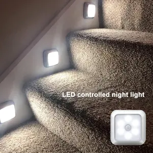 1pc 6-LED Motion Sensor Step Light, Cordless Bright LED Night Light, Battery Operated, for Indoor Use, Hallway, Stairway, Closet, Kitchen, Under Cabinet Lighting（not include battery）