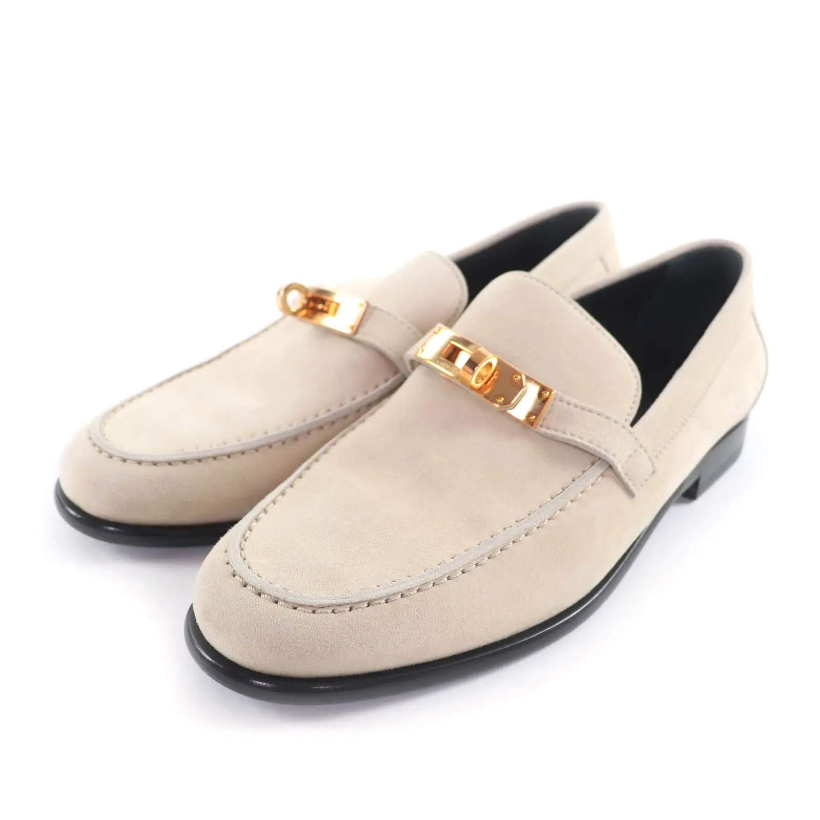 Pre-owned HERMÈS Suede Small Leather Goods Hermes Desting Kelly Metal Loafers 35