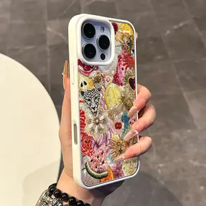 Magnetic Compatible Case for iPhone 17 16 E Pro Max 15 Plus 14 13 12 11 XS XR, Kawaii Beaded Art Collage Pattern | Lightweight, Shockproof, Silicone, Aesthetic, and Scratch Resistant
