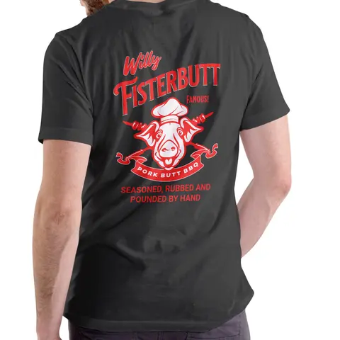 Men's Willy Fisterbutt Barbecue Party Tee - Short-Sleeve Menswear T-Shirt, Round Neck, Soft Cotton Touch Feels Easy All Day, Relaxed Fit, Breathable Casual Top, Funny Meme Gift for Him, Shortsleeve, Soft Round Neck