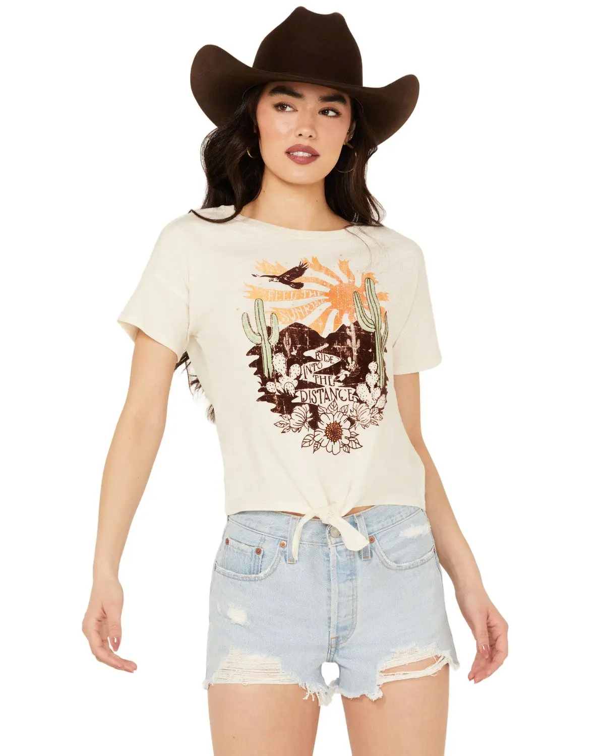 Shyanne Women's Tie-Front Short Sleeve Graphic Tee - Swsu24k67-Crm