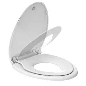 18" Elongated Toilet Seat with Child & Adult,No-Wobble Design, Easy Clean White Bathroom Replacement, Fits Standard American Toilets, Ideal for Seniors, Apartments & Rental Homes