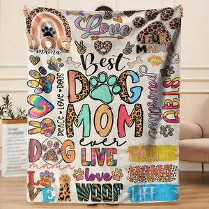 Best Dog Mom Ever Soft Fleece Blanket - Colorful Paw Print & Typography Design, Cozy Flannel Polyester, All-Season Gift For Dog Lovers, Dog Blanket