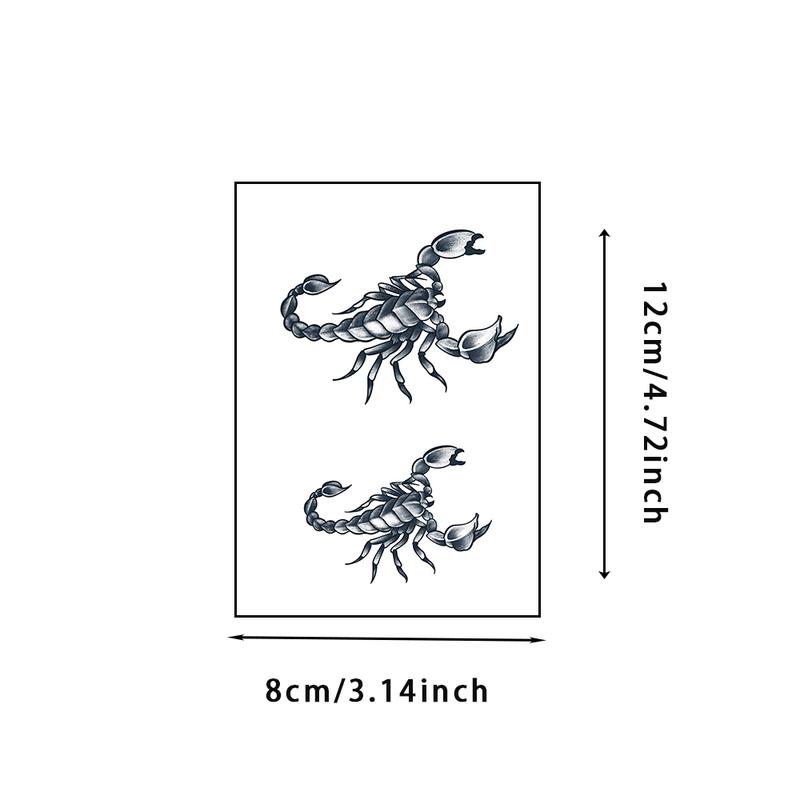 6 Large Graphic Herbal Tattoo Stickers. One Of Them Features The Scorpion Element, While The Other Five Have Random Designs. They Last For 7-15 Days, Are Water-resistant And Resistant To Friction, And The Effect Is Realistic. They Are Suitable For