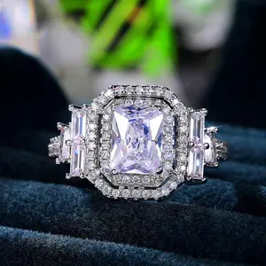 F811 Women's White Gold Emerald Cut Diamond Engagement Ring With Baguette Side Stones Natural D Color