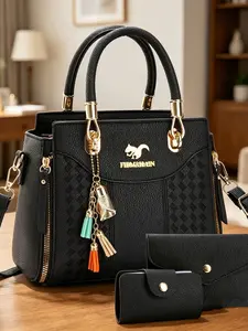 Three-Piece Women's Bag Set, New Fashionable Versatile Shoulder Crossbody Handbag, Geometric Pattern PU Material, Casual Style