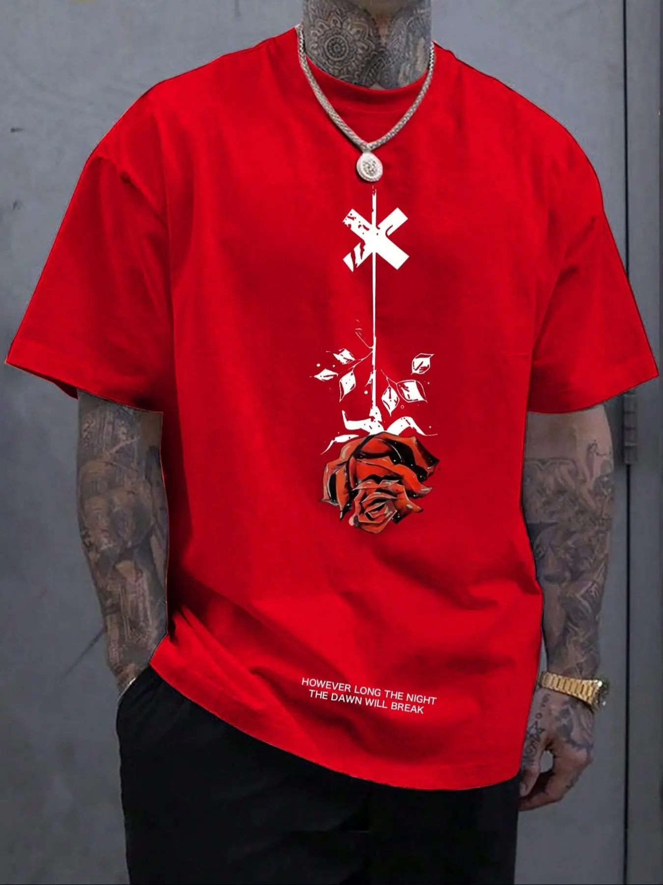 Men's Rose Print Round Neck Tee, Regular Fit Casual Streetwear Short Sleeve Crew Neck T-Shirt for Summer, Fashion Men's Top for Daily Wear, Tropical, Casual Stylish Tee, Casual Clothing