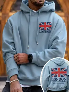 Unisex Fall Winter British Retro Style London Flag Sweatshirt, Light Vintage National Print, Loose Comfortable Daily Wear
