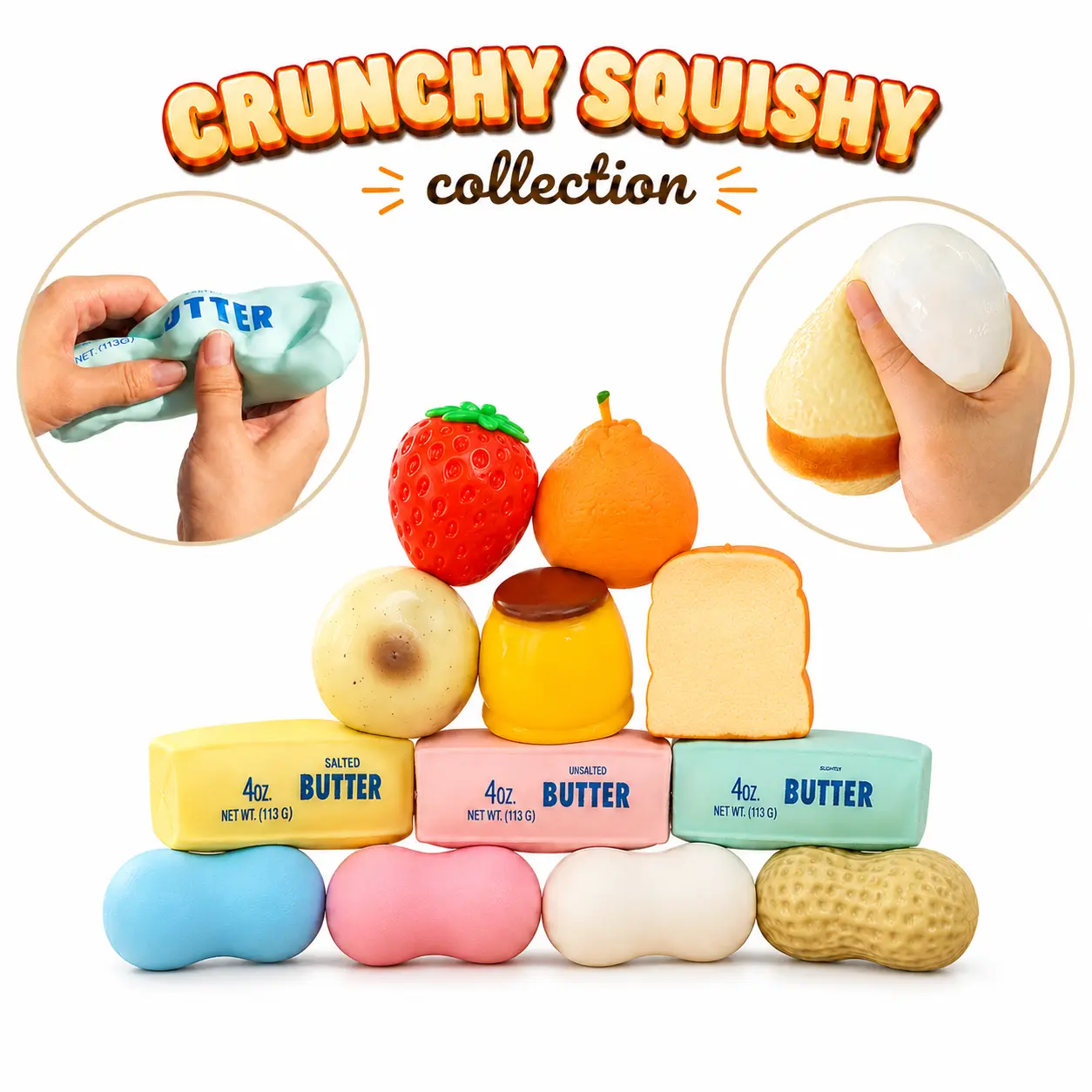 Squishy Crunchy Stress Relief Fidget Toys,ASMR Squeeze Sensory Stress Balls,Relaxing Unique Tactile Fidgets,Sensory Room Supplies,Food-Shaped Crunchy Squishies,Fruite-Shaped Crunchy Squishies,Novelty Holiday Gifts,Crunchy Sound Soft Squeeze Fidget Toy