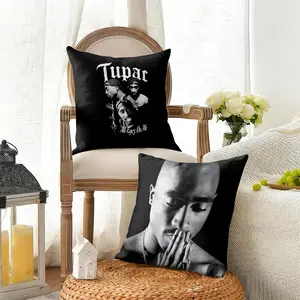 T-Tupac ShakurR rapper Cushion Cover Summer Linen Pillow Case Breathable Eco-Friendly Natural Fabric Cushion Cover, Double-Sided Print Decorative Pillow Cover with Invisible Zipper, Durable Sofa Couch Pillowcase for Living Room Home Decor