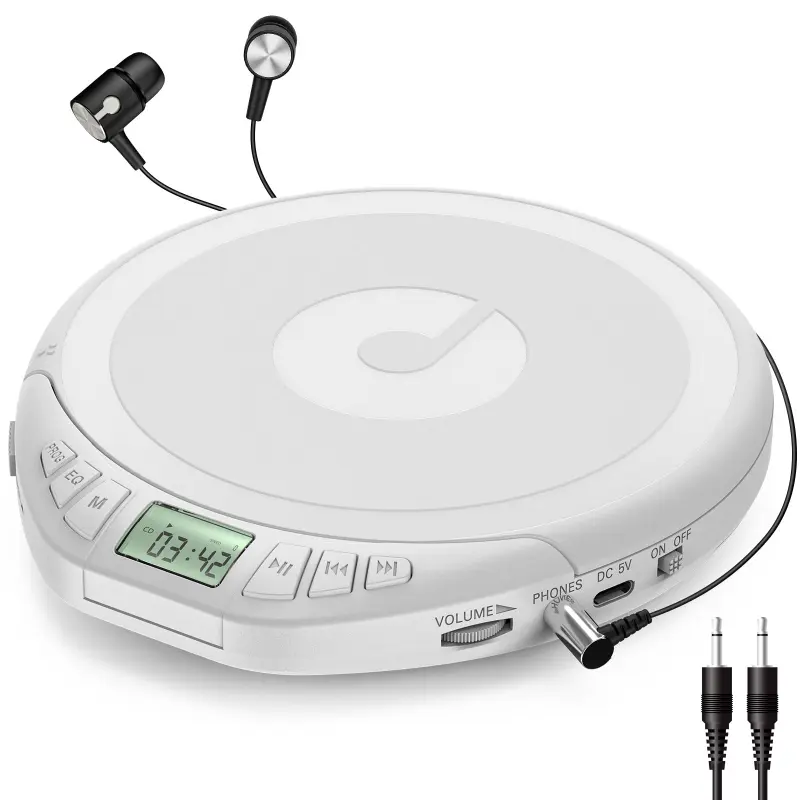 Kegaudio H01 Mini Portable Digital CD Player - Slim Design, Hi-Fi Sound, Anti-Shock Playback, LCD Display, Multiple Modes, Memory Function, Batteries Compatible, Auxiliary Port Included for Music Lovers (Home, On-the-Go Use)
