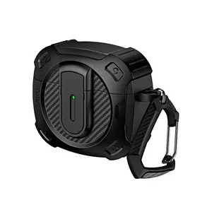 Carbon Fiber Pattern Case for AirPods 4th Generation 2024, Outdoor Earphones Protective Cover with Lock Buckle & Carabiner, Audio Accessories, Shell