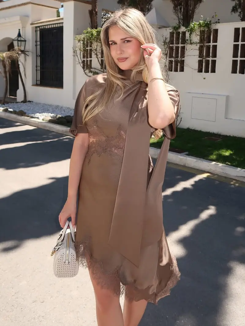 brown satin lace dress Matilda Girls Dress main image 0