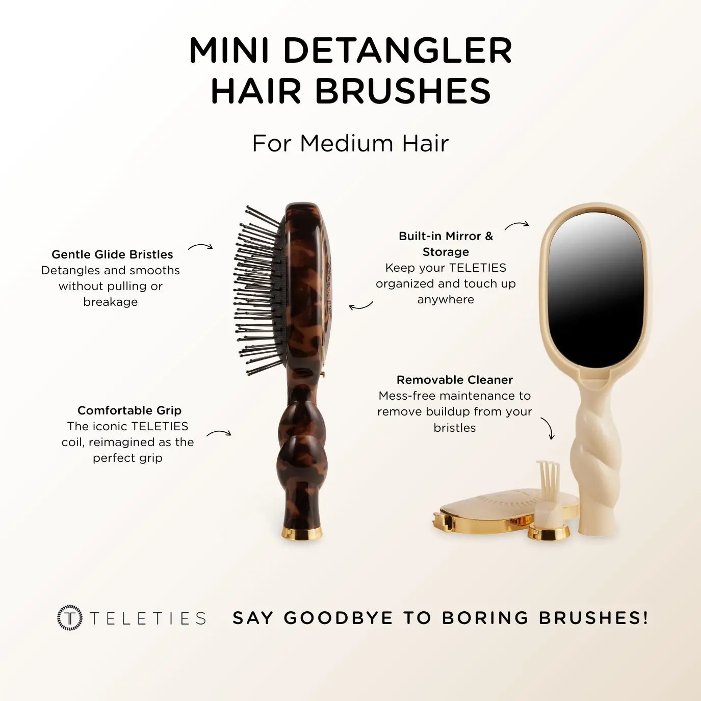 Mini Detangler Hair Brush for Medium Hair - Tortoise