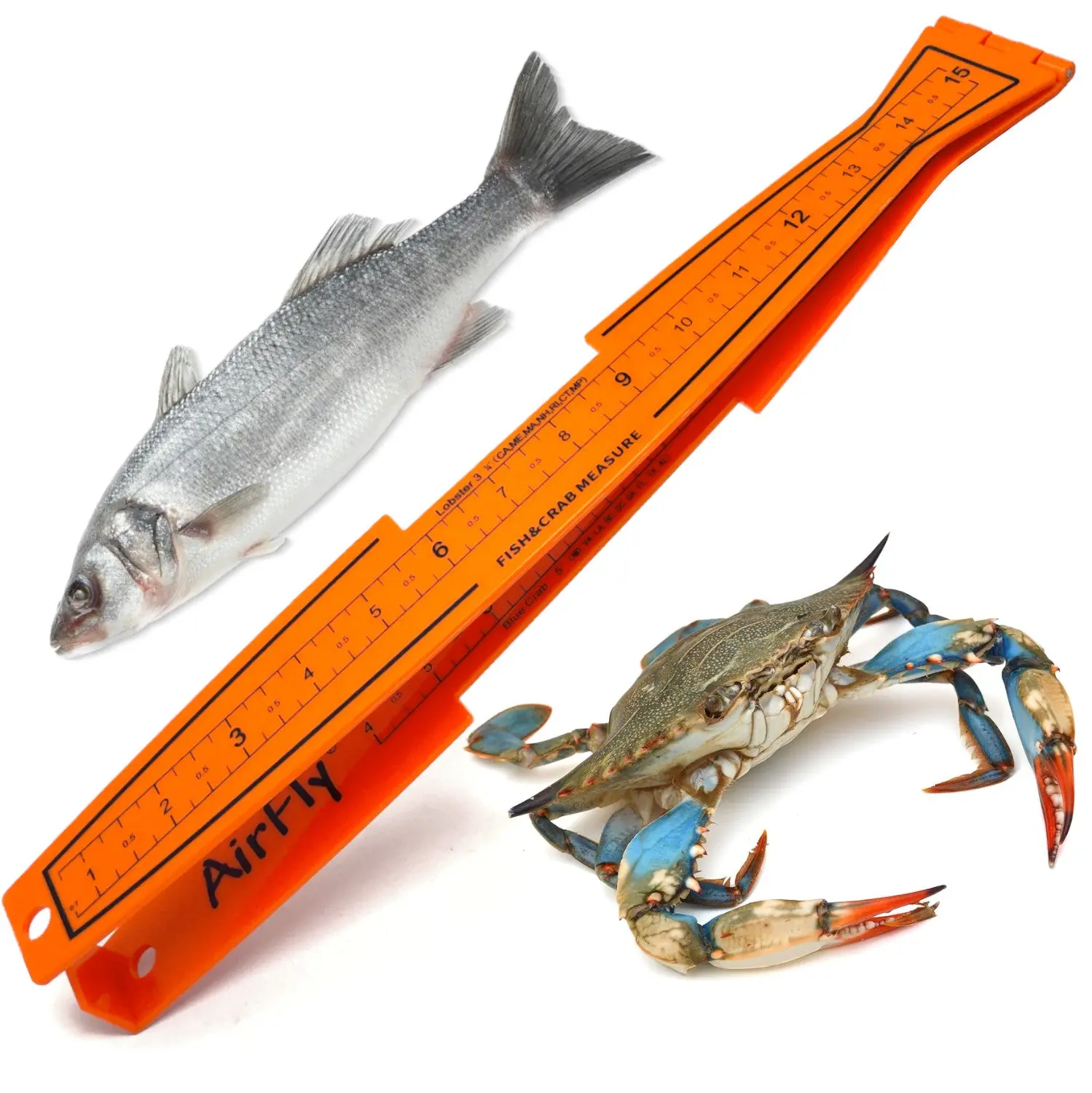 AIRFLY Marine-Grade Plastic Fish Measuring Board, 32in Bi-Fold Ruler for Fishing & Crabbing with 3.25in Lobster and 5.75in Crab Gauges, Orange, Folding Board, Fish/Crab