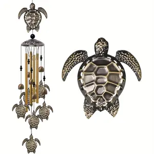 Sea Turtle Wind Chime with 4 Tubes & 6 Bells - Elegant Outdoor Garden Decor, Romantic Wind Catcher for Home, Balcony, Tree, or Holiday, Aluminum Art Piece with Detailed Turtle Design, Turtle Decor