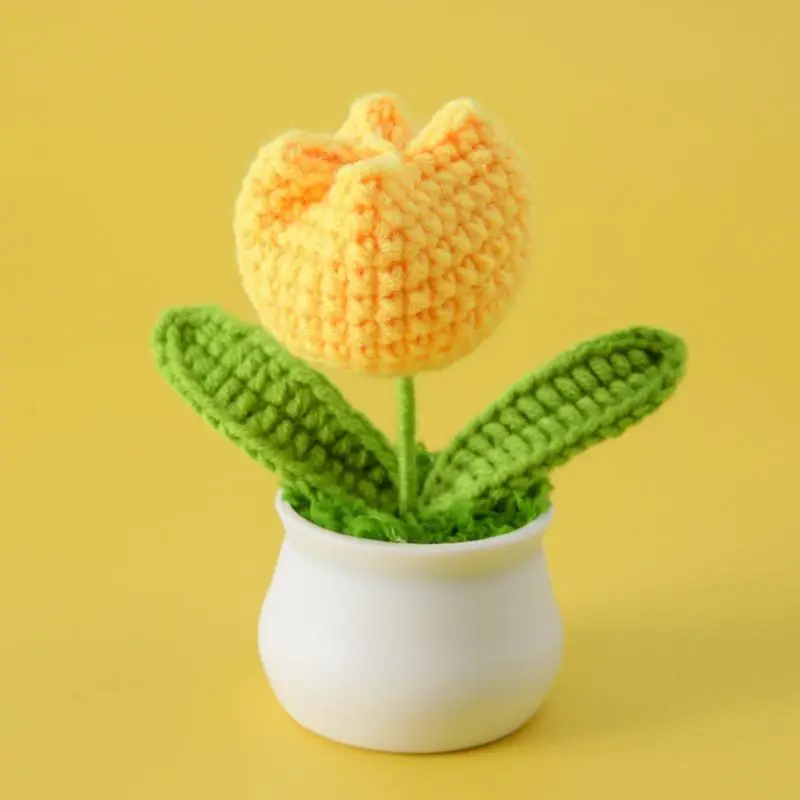 Crochet Tulip Plant, Cute Flower Decor, Home Decor Supplies for Living Room Bedroom Office, Artificial Tulips, Tulip Shaped, Flower Design