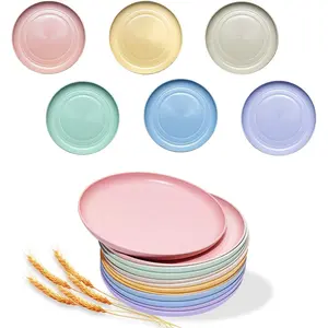 12 PACK 6 Inches Lightweight Mini Wheat Straw Plates, Plate Set Dishwasher & Microwave Safe,Unbreakable Deep Dinner Plates, Plastic Plates ,They are easy to clean