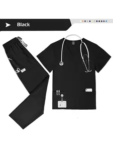Men’s Nutritionist Frosted Scrub Set Solid Color Pet Grooming Uniform Health Check Short Sleeve Lab Workwear