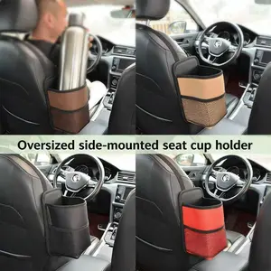 Side Hanging Car Cup Holder, Large Capacity, Fits Insulated Cups and Water Bottles, Extra Mesh Pocket for Small Items, Vehicle Storage Organizer, Universal Cup Holder, Multifunctional Cup Holder
