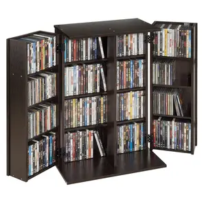 VEVOR Media Storage Cabinet, 4-Tier DVD Shelf Organizer, 24.02 x 14.49 x 33.31 in Multimedia Storage Organizer for CDs, DVDs, Books, Games, CD Shelf for Living Room, Home Office, Recording Room, Brown