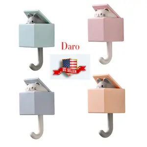 Daro Creative Adhesive Coat Hook, 4 Pcs Cute Pet Hooks for Coat, Scarf, Hat, Towel,Key, Bag, Utility Cat Hook for Wall Hanging Decorations(4 Colors) Organiser Kitty