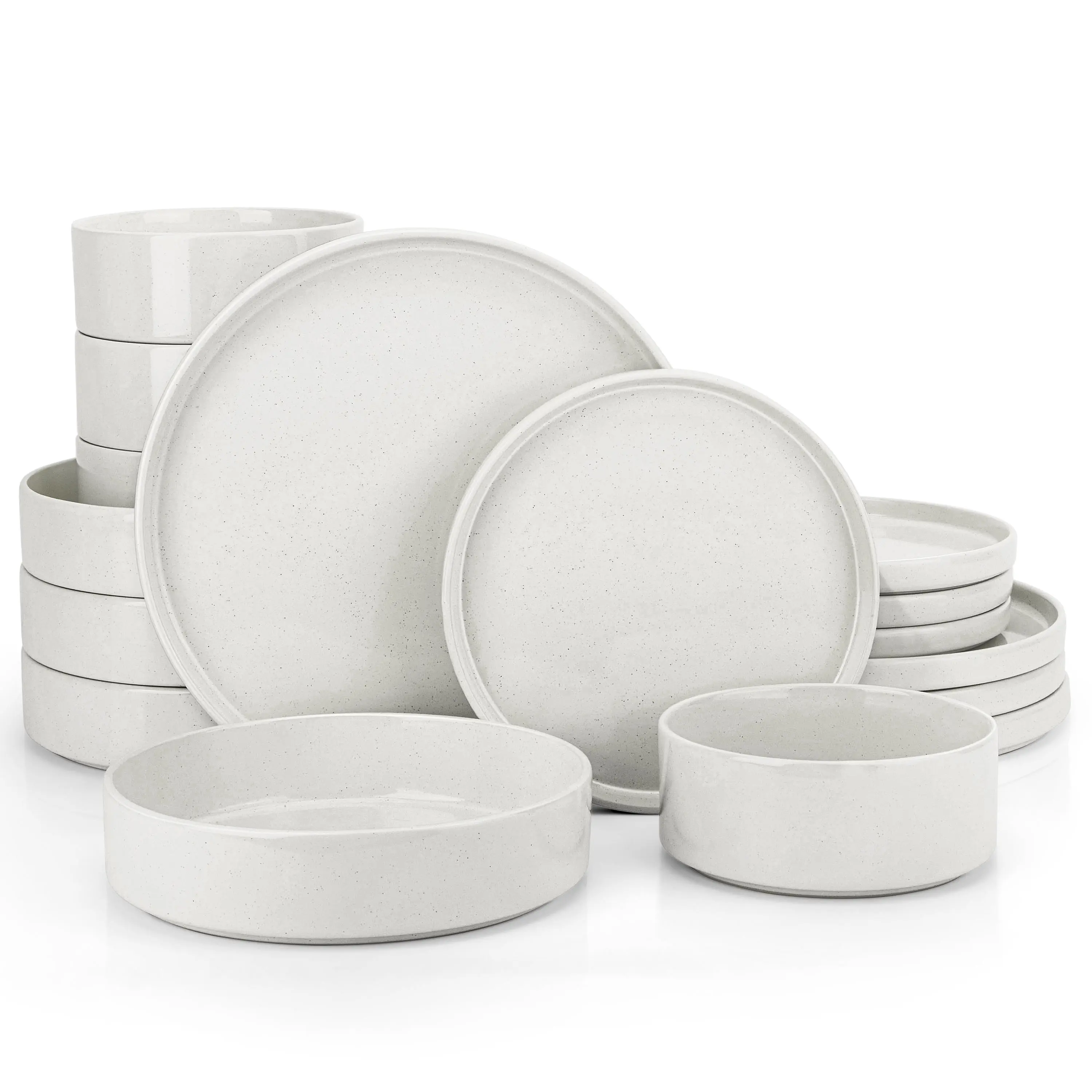 Vesteel 16 Pieces Dinnerware Sets, Premium Stoneware Dishes Set for 4, Speckled Plates and Bowls Set for Home Restaurant, Microwave and Dishwasher Safe - Off-white
