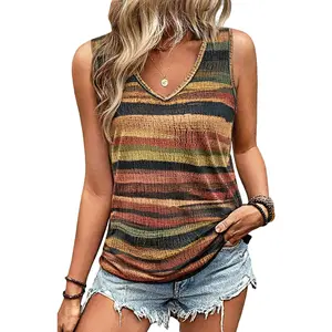 Flamingals Striped V Neck Tank Top