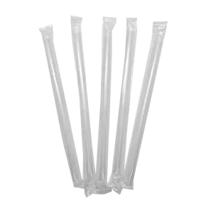 CCF Individually Wrapped PP Plastic Jumbo Drink Straws - Clear L9" 12MM Boba Straw - 2000 pieces/case