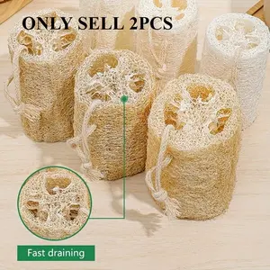 2pcs Natural Loofah Sponge Towels: Exfoliating Scrub for Shower Gel, Body Massage, Dishwashing & More, Exfoliating Net Loofah, Exfoliating Mesh Sponge