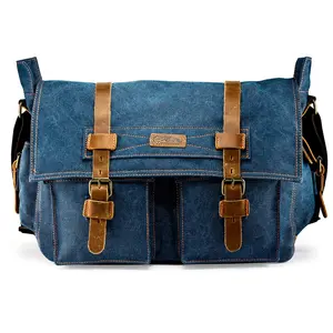 Messenger Bag for Laptop Vintage Canvas Leather Crossbody Satchel Shoulder Computer Bag Travel Office Messenger Bag