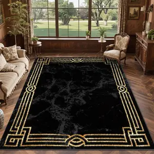Exquisite square printed velvet carpet with dot-plastic backing, featuring antique patterns. Versatile for home & commercial indoor decor, available in multiple sizes, machine-washable, convenient and practical, Geometric Pattern Rug