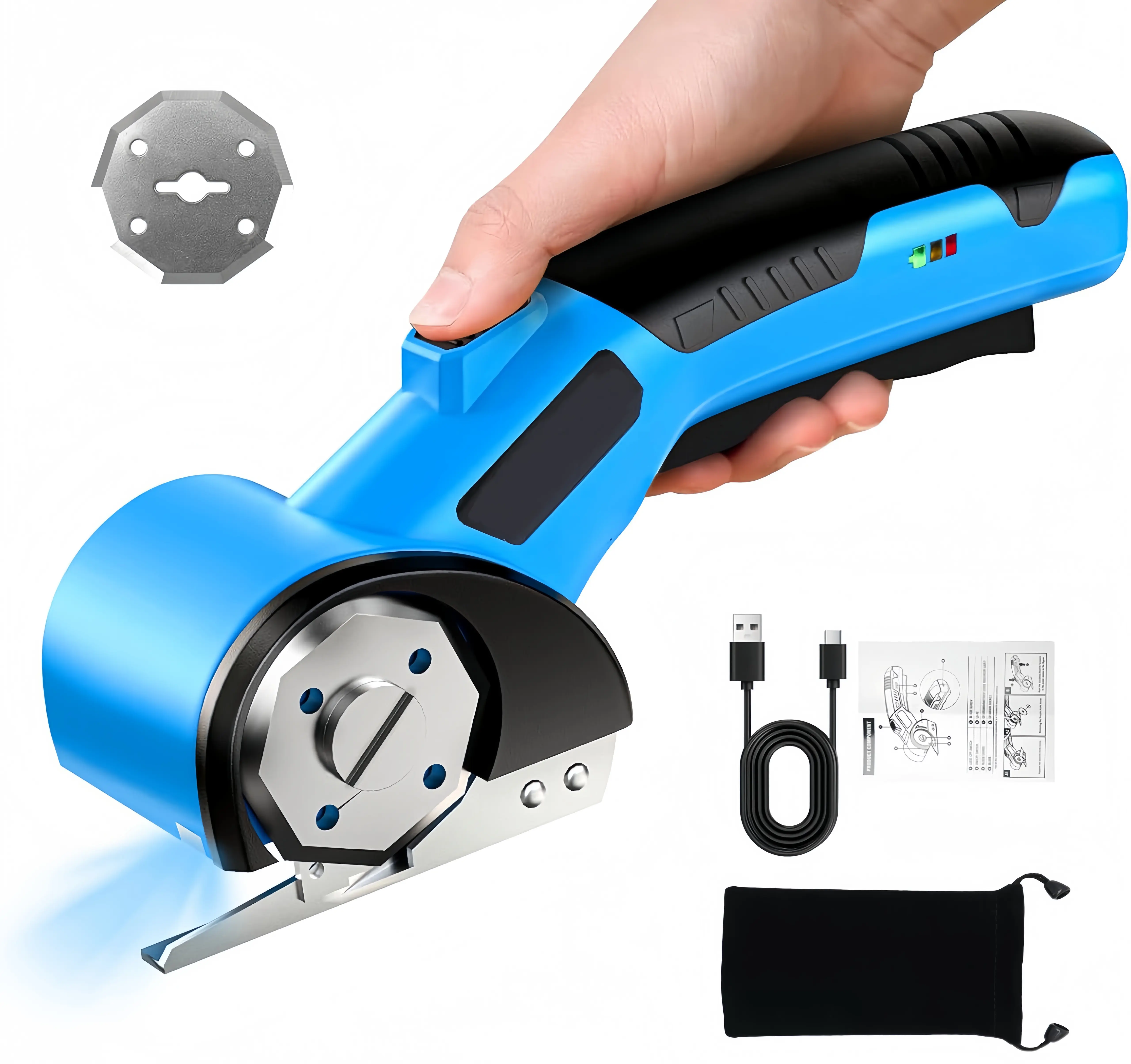Cordless Rechargeable Electric Scissors - Powerful Fabric Cutter with 2000mAh Battery, LED Light, Safety Lock, Anti-Slip Grip for Home, Craft Projects, Workshop DIY Users (Heavy Duty Carpet, Leather Cutting)