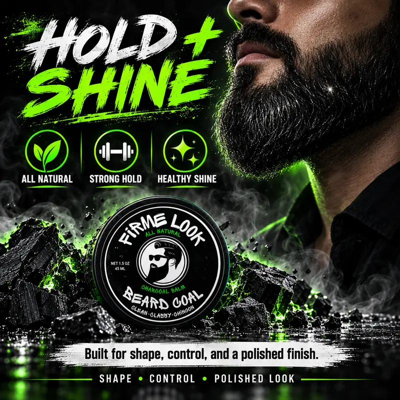 Firme Look All-Natural Activated Charcoal Beard Balm - Premium Men's Hair & Skin Care, Revitalizes, Nourishes, Moisturizes, Neutralizes Impurities, Dulls Grays, Charcoal Helps Lift Daily Buildup, Shine Enhancing
