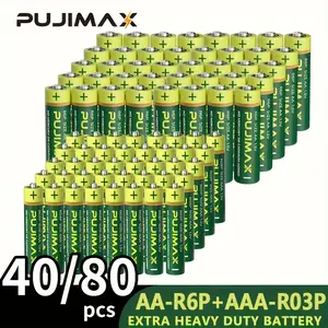 PUJIMAX 80/40 AA+ AAA 1.5V carbon-zinc disposable battery set, Replacement batteries, suitable for alarm clocks, remote microphones, MP3 players, cameras, flashlights, razors, CD players, power remote controls