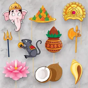 LoveNspire Ganesh Chaturthi Photo Booth Props 10 Pcs for Ganpati Bappa Morya Celebration - Home Decor Favors