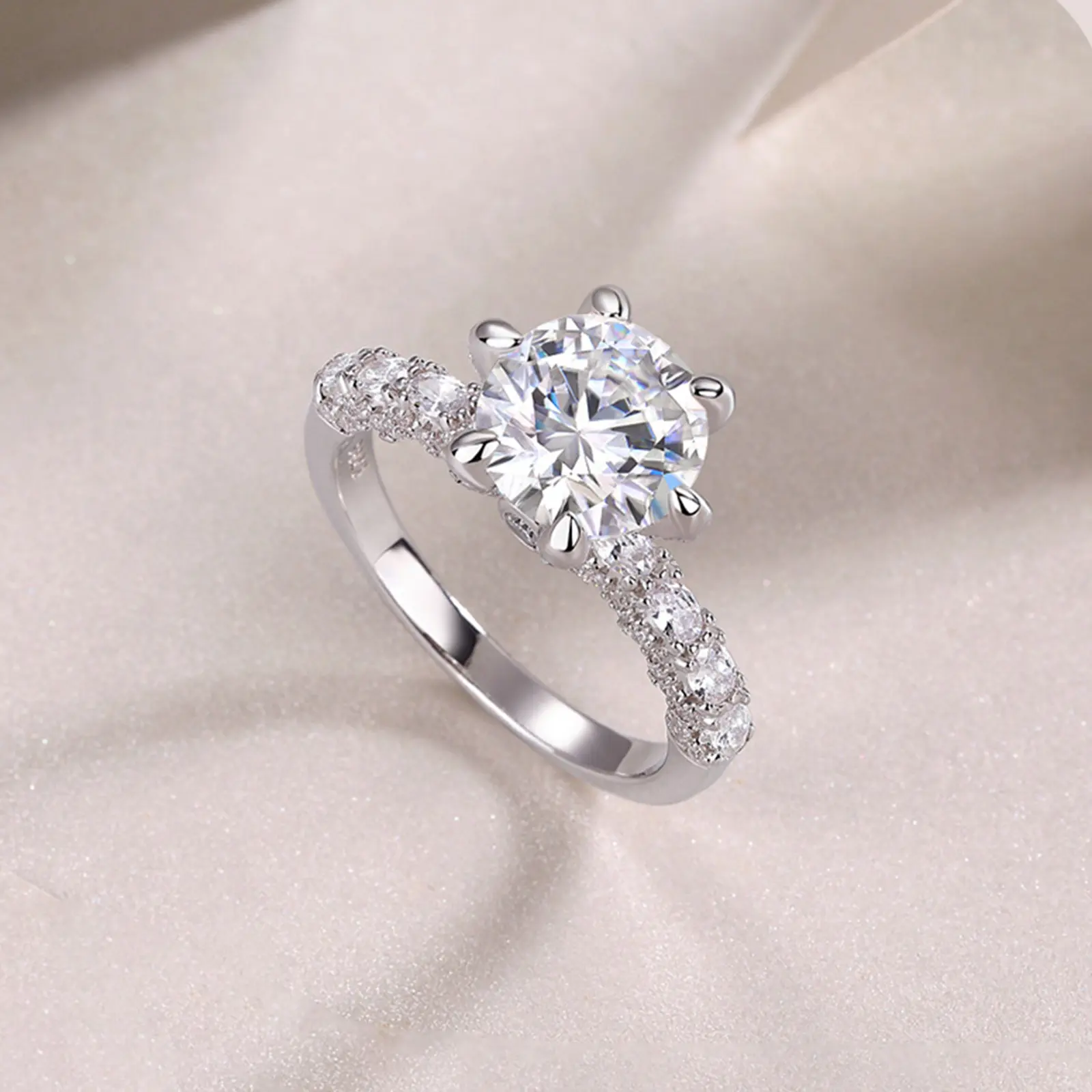GEMSME 4CT CZ Round Cut Classic Halo Solitaire Ring for Women, Moissanite Jewelry, Ideal for Wedding, Engagement, Mother's Day Gifts (R-0307)