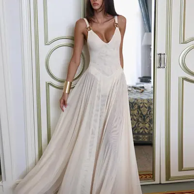 Womens Solid Color Plunge Neck Cami Dress Chic TikTok Shop