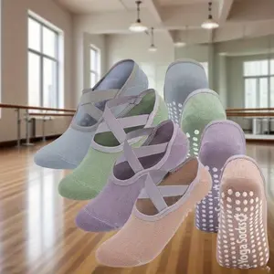 12 Pairs non slip cross strap yoga socks with strong adhesive grip perfect for maintaining balance during Pilates barre ballet pole training and other floor based dance workouts