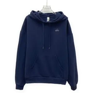 CALUXA- Alo Yoga Accolade Navy Logo Cotton Hoodie Size S