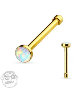 20G PVD Gold White Opal Nosebone Stud