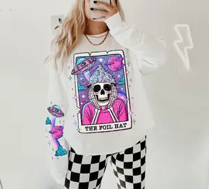 FOIL HAT TAROT Graphic T-Shirt  or crewneck or hoodie-ALIEN Comfort Colors  Womenswear Sweatshirts Casual Long Sleeve