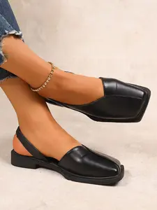 Vintage British Style Classic Sandals Low Heel Plain PU Material Roman Shoes for Women, Casual All-Season Footwear, Comfy Footwear Sandals, Comfortable Daily Wear