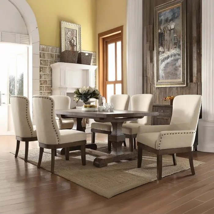 ACME Furniture 60737-7PC 7-Piece Distressed Farmhouse Dining Table Set, Landon Salvage Brown Finish, Wooden Construction, with 6 Chairs for Cozy Home Decor