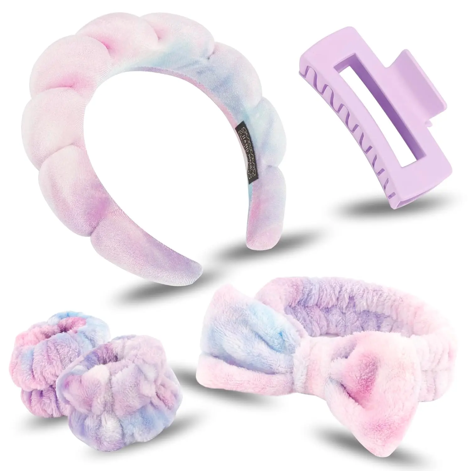 HBB3 Spa Headbands Wrist Band Set with Hair Clip Skincare Headbands for Washing Face Non Slip Puffy Makeup Headband Wrist Towel Preppy Cute Teen Girl Birthday Gifts Trendy Stuff