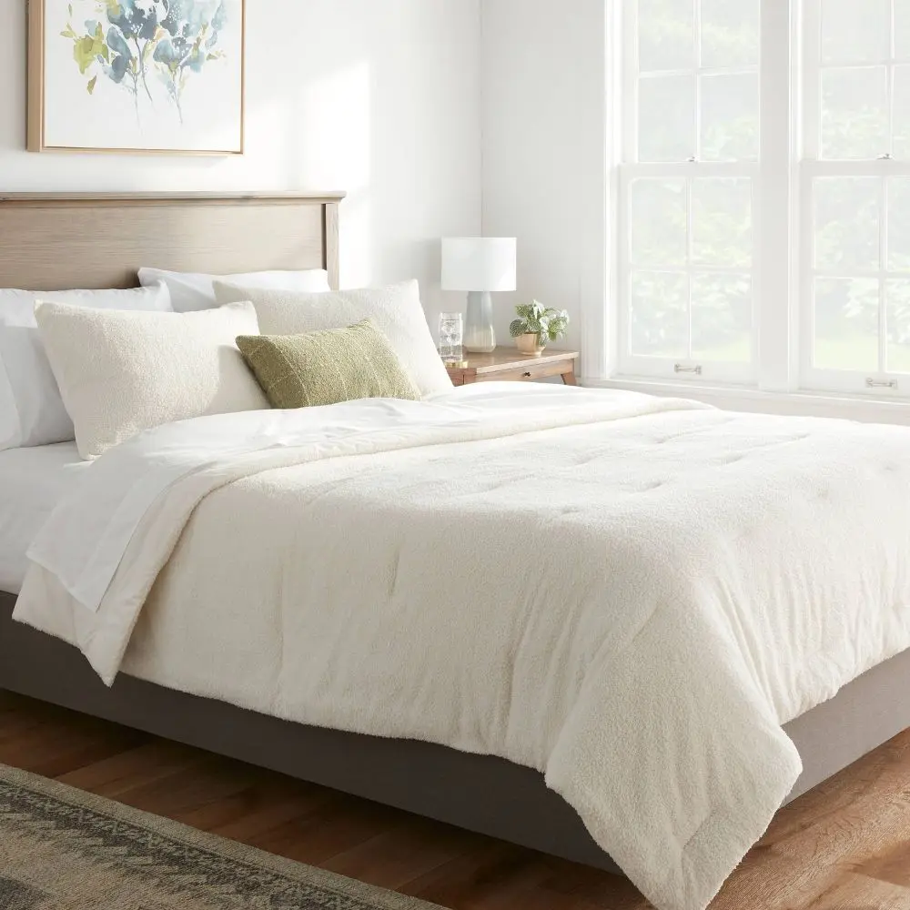 Full/Queen Cozy Chenille Comforter & Sham Set Cream - Threshold: Lightweight OEKO-TEX Certified Polyester Fill